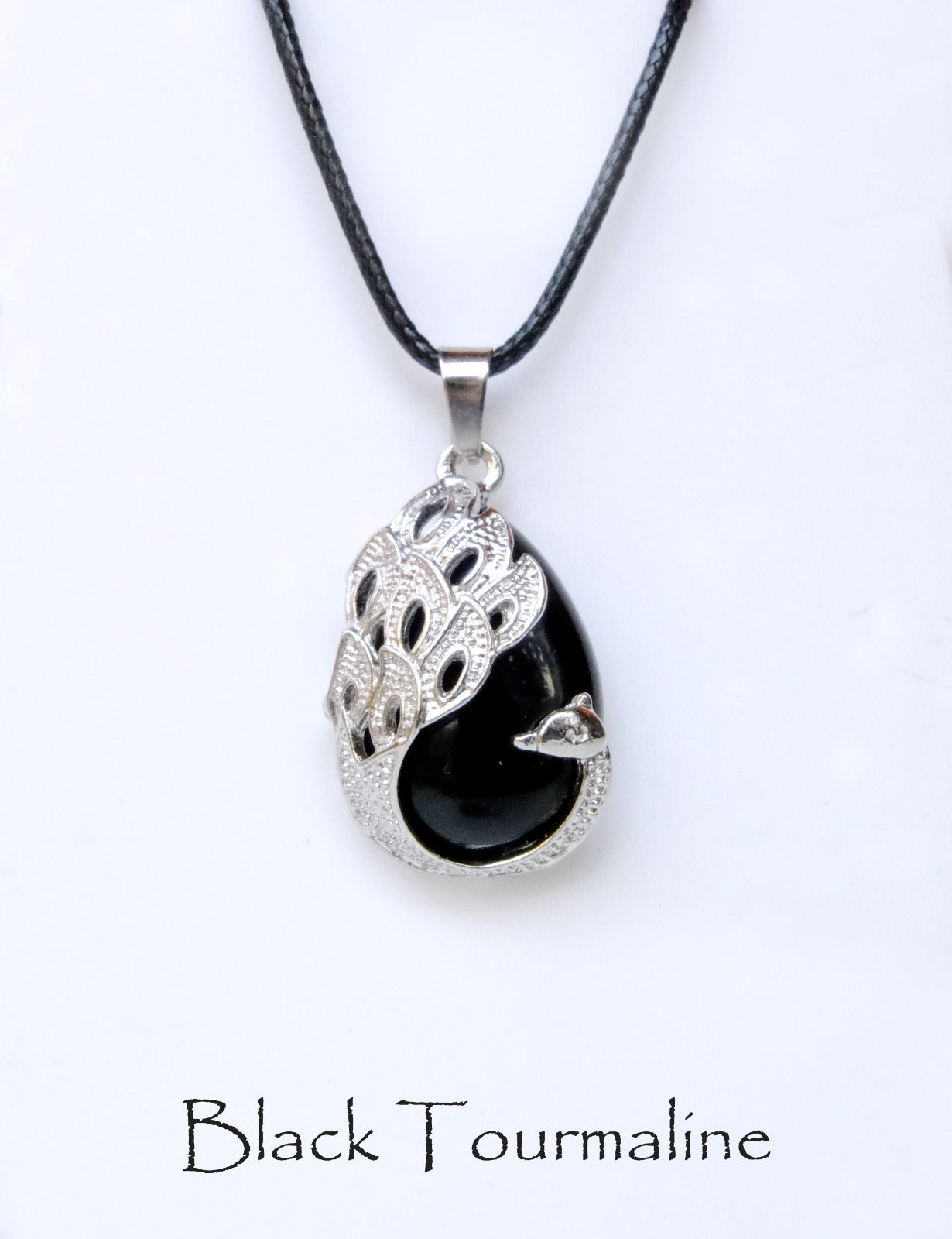 BLACK TOURMALINE PEACOCK PENDANT