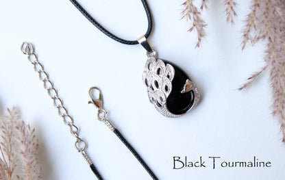 BLACK TOURMALINE PEACOCK PENDANT