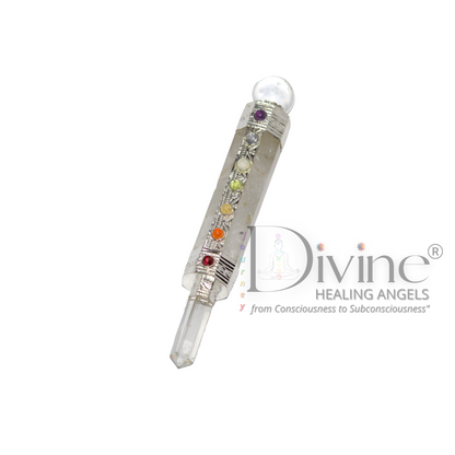 CLEAR QUARTZ HEALING WAND WITH 7 CHAKRA STONE