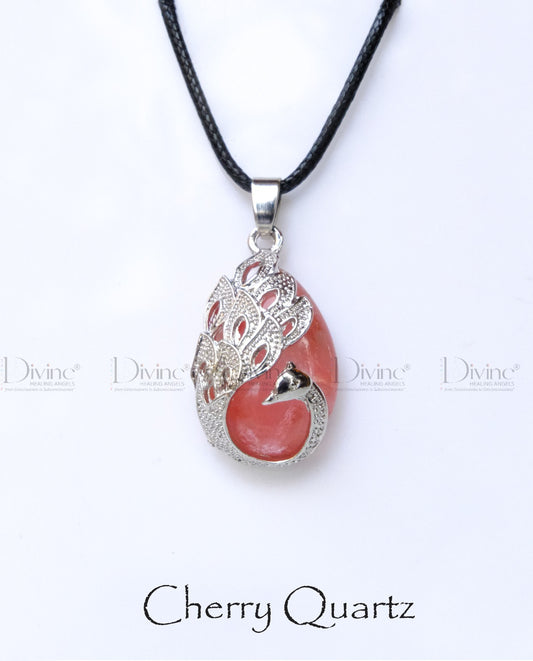 CHERRY QUARTZ PEACOCK PENDANT