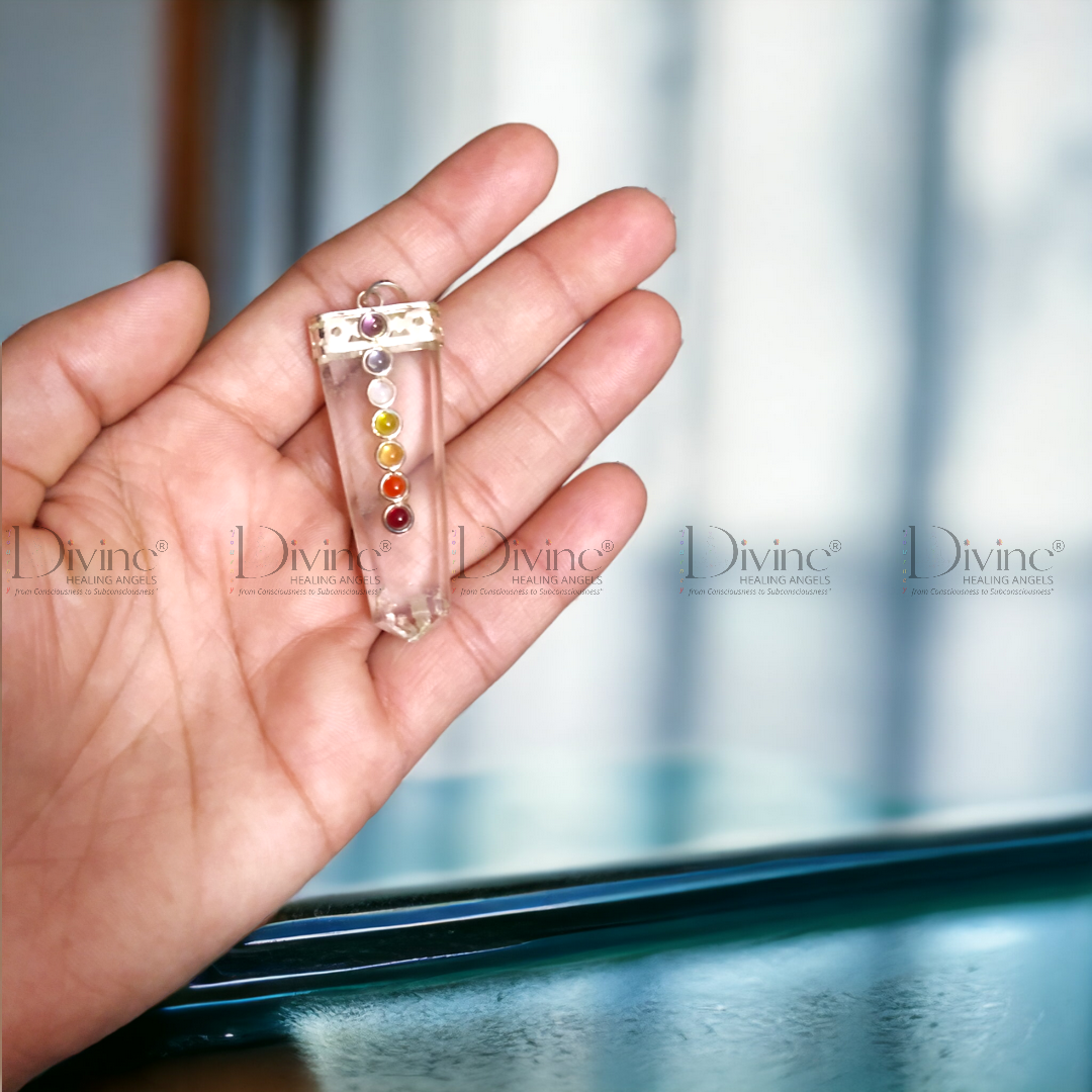 CLEAR QUARTZ CHAKRA BEAD PENDANT