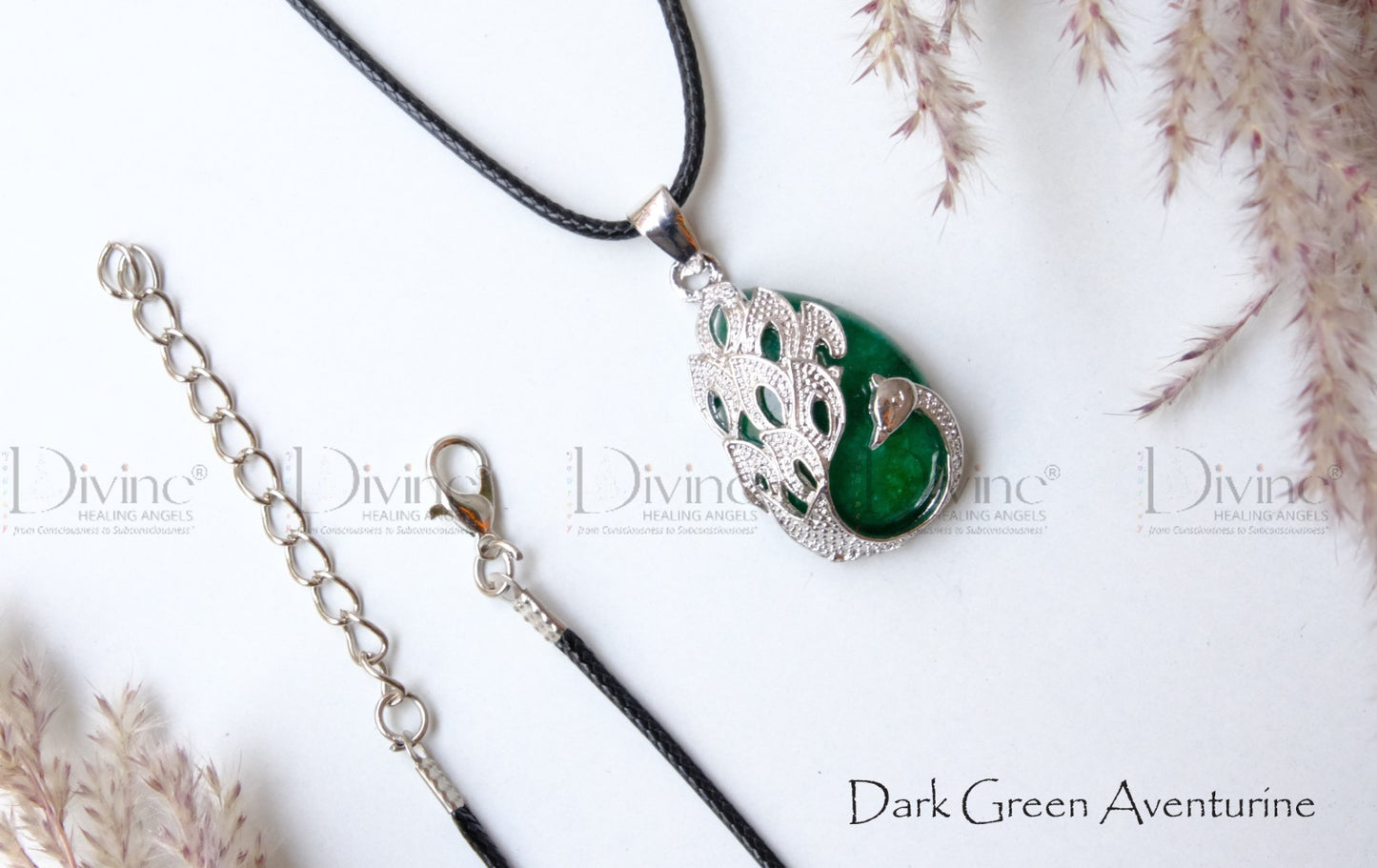 DARK GREEN AVENTURINE PEACOCK PENDANT