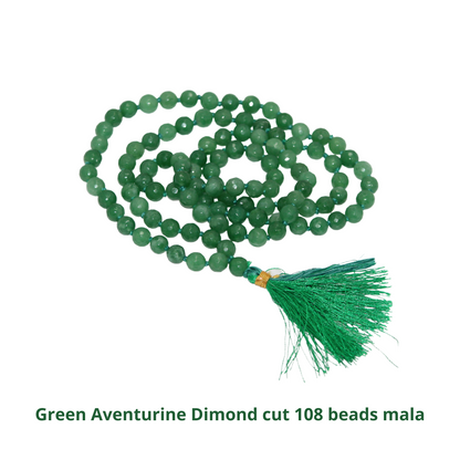 GREEN AVENTURINE MALA-DIAMOND CUT