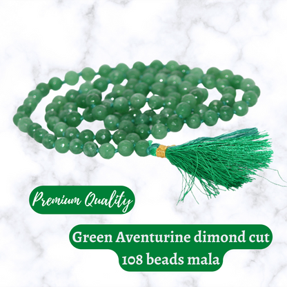 GREEN AVENTURINE MALA-DIAMOND CUT