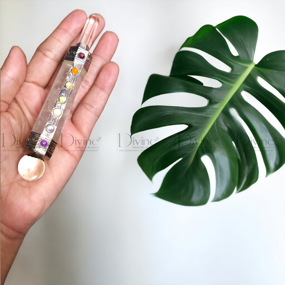 CLEAR QUARTZ HEALING WAND WITH 7 CHAKRA STONE