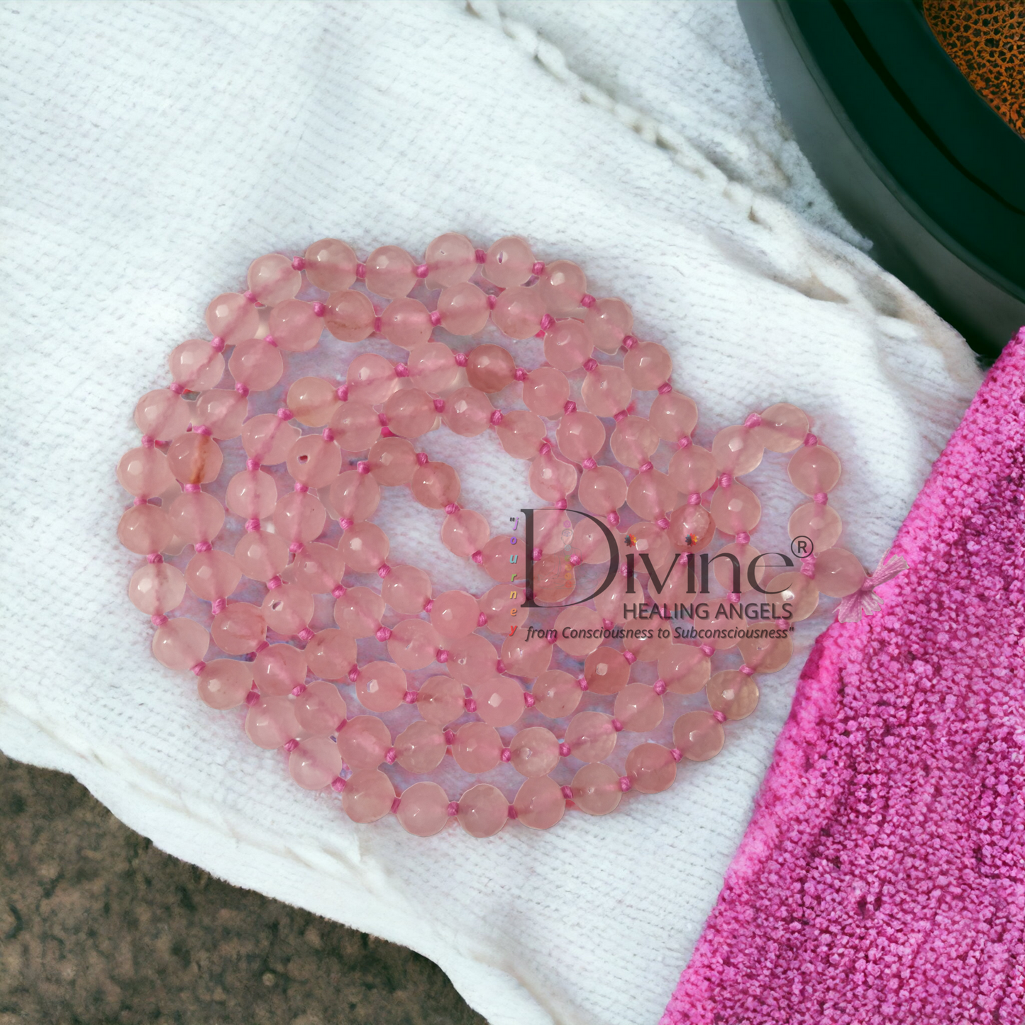 ROSE QUARTZ MALA-DIAMOND CUT