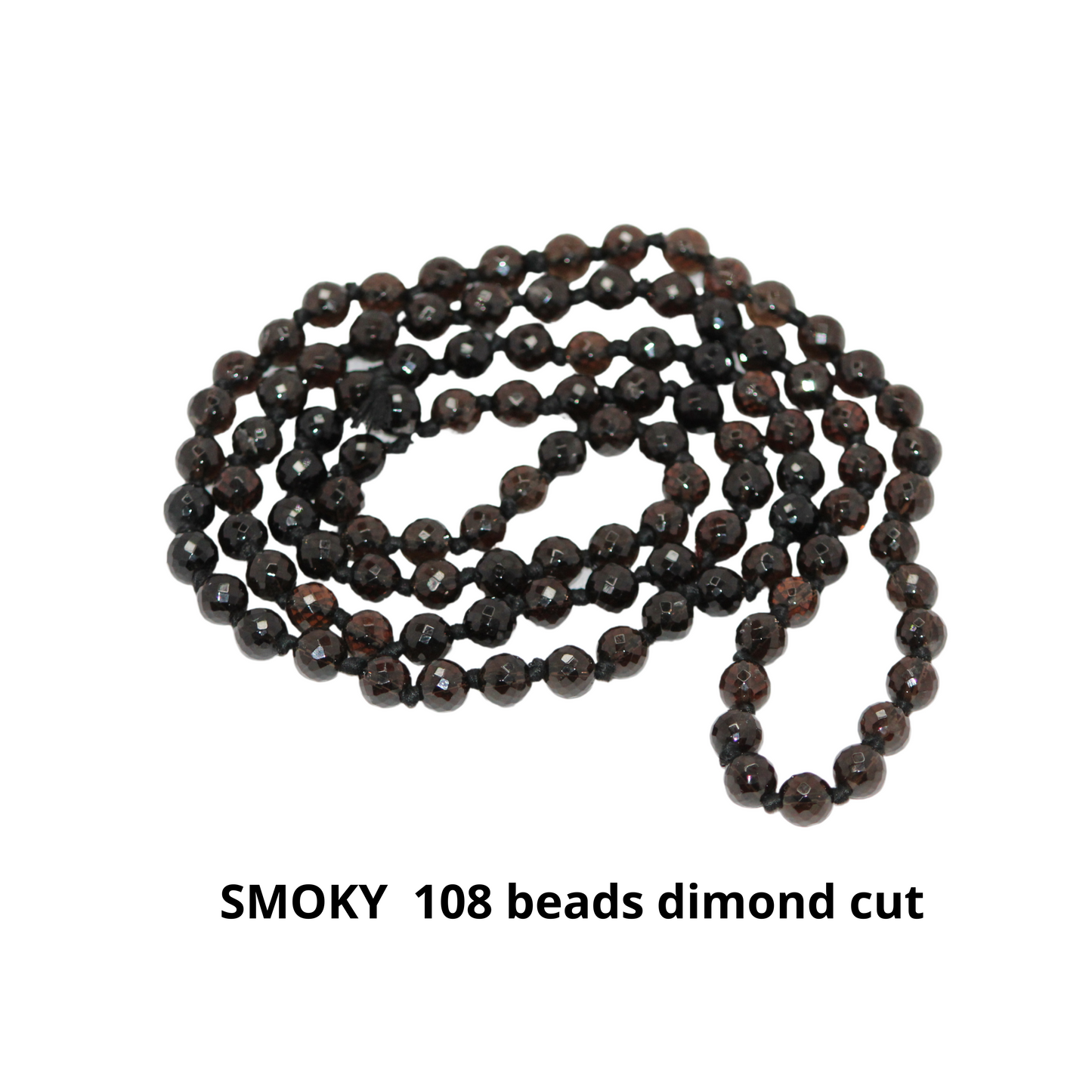 SMOKY QAURTZ MALA-DIAMOND CUT