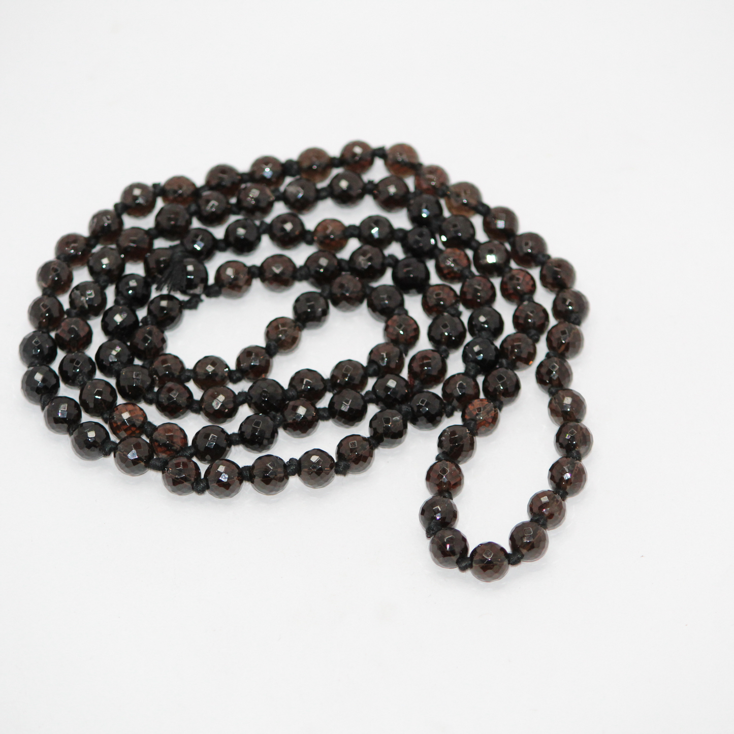 SMOKY QAURTZ MALA-DIAMOND CUT