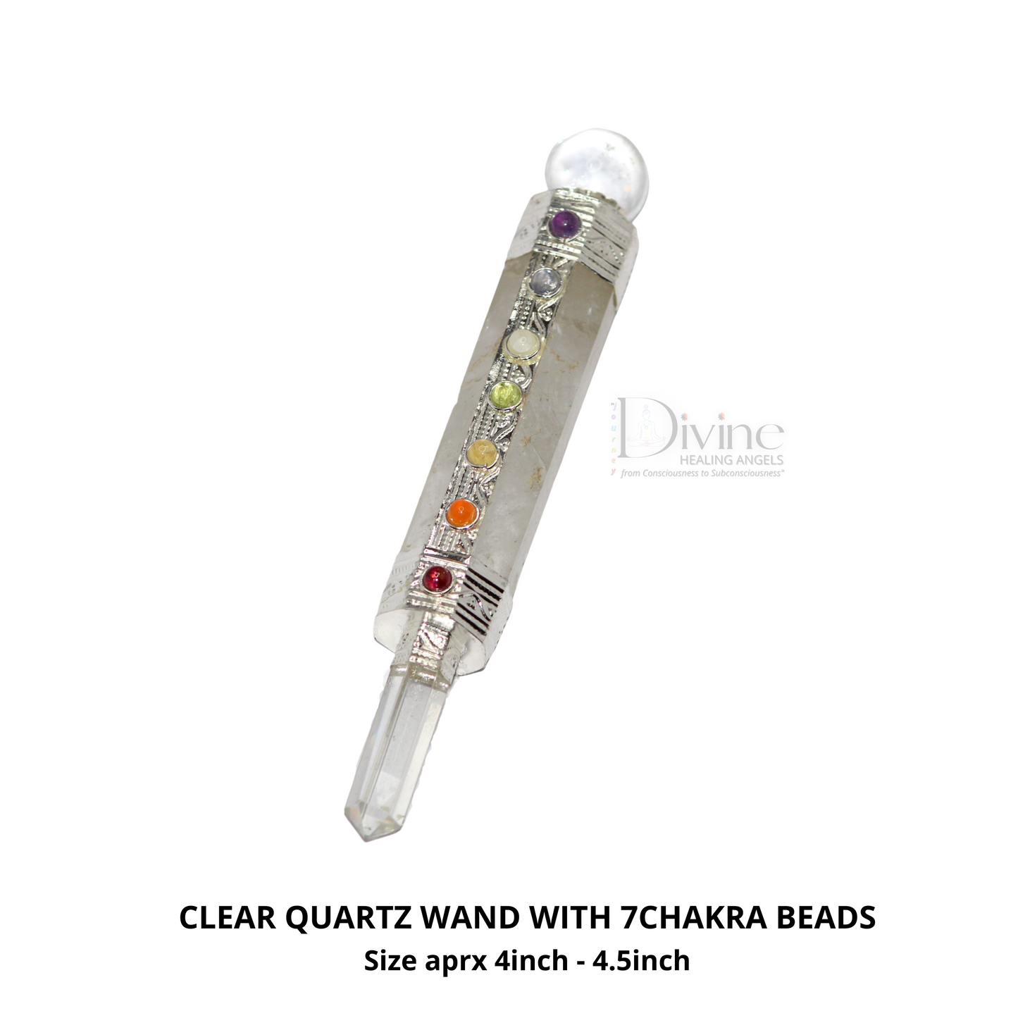 CLEAR QUARTZ HEALING WAND WITH 7 CHAKRA STONE