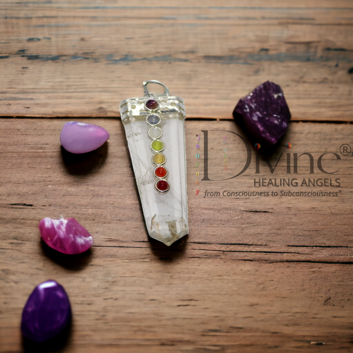 CLEAR QUARTZ CHAKRA BEAD PENDANT