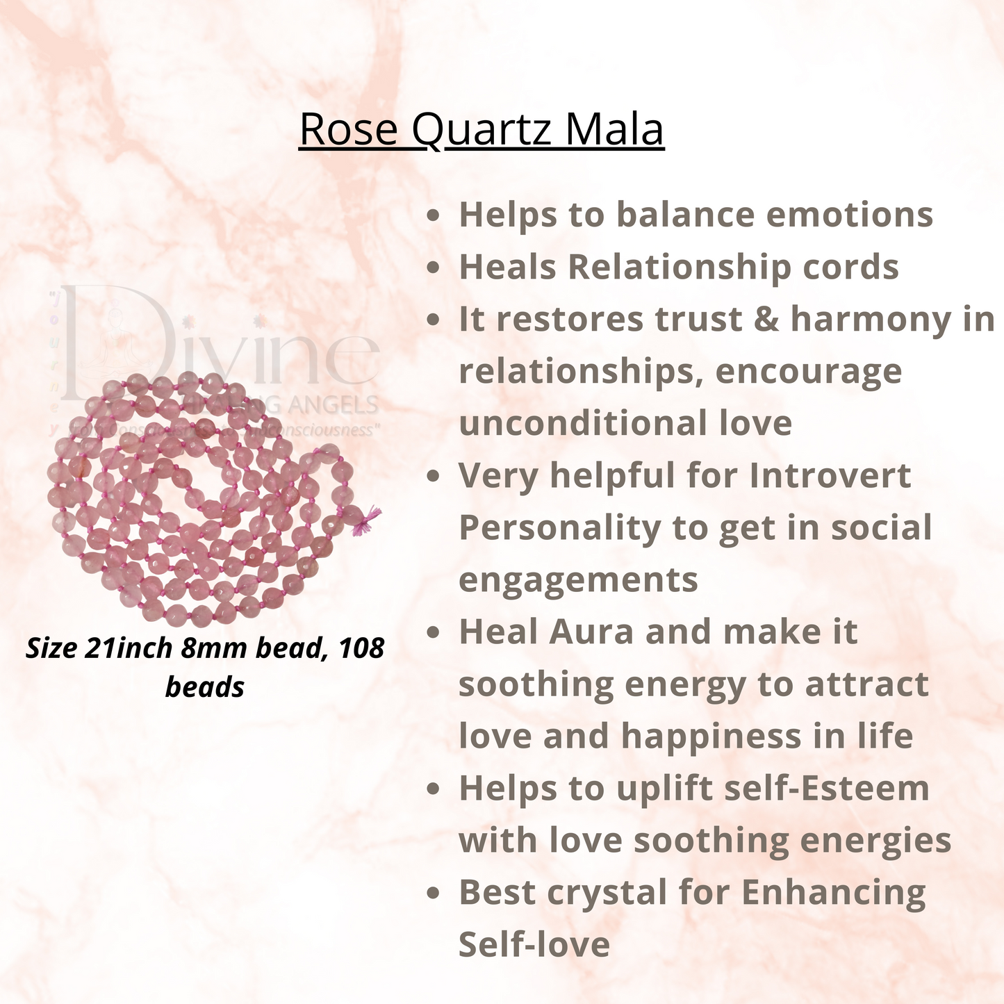 ROSE QUARTZ MALA-DIAMOND CUT