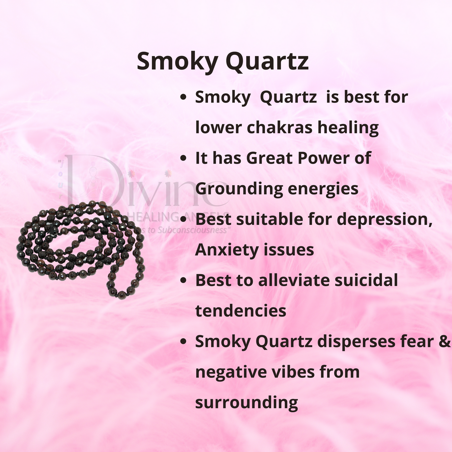 SMOKY QAURTZ MALA-DIAMOND CUT